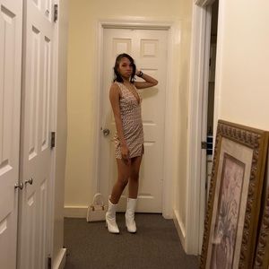 Warm white chunky heeled boots